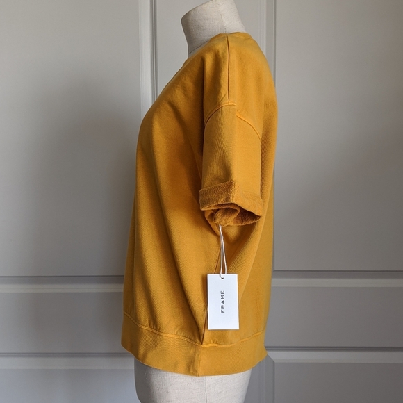 Frame Sweatshirt Short Sleeve Roll Cuffs Crew Pullover Faded Marigold L NWT - Picture 10 of 14